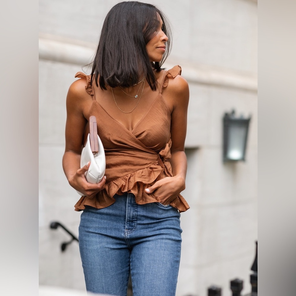 Express Brown Sleeveless Wrap Blouse